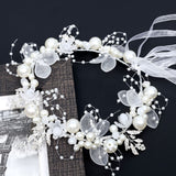 White Pearl Floral Wedding Headband - Elegant Bridal Hair Accessory