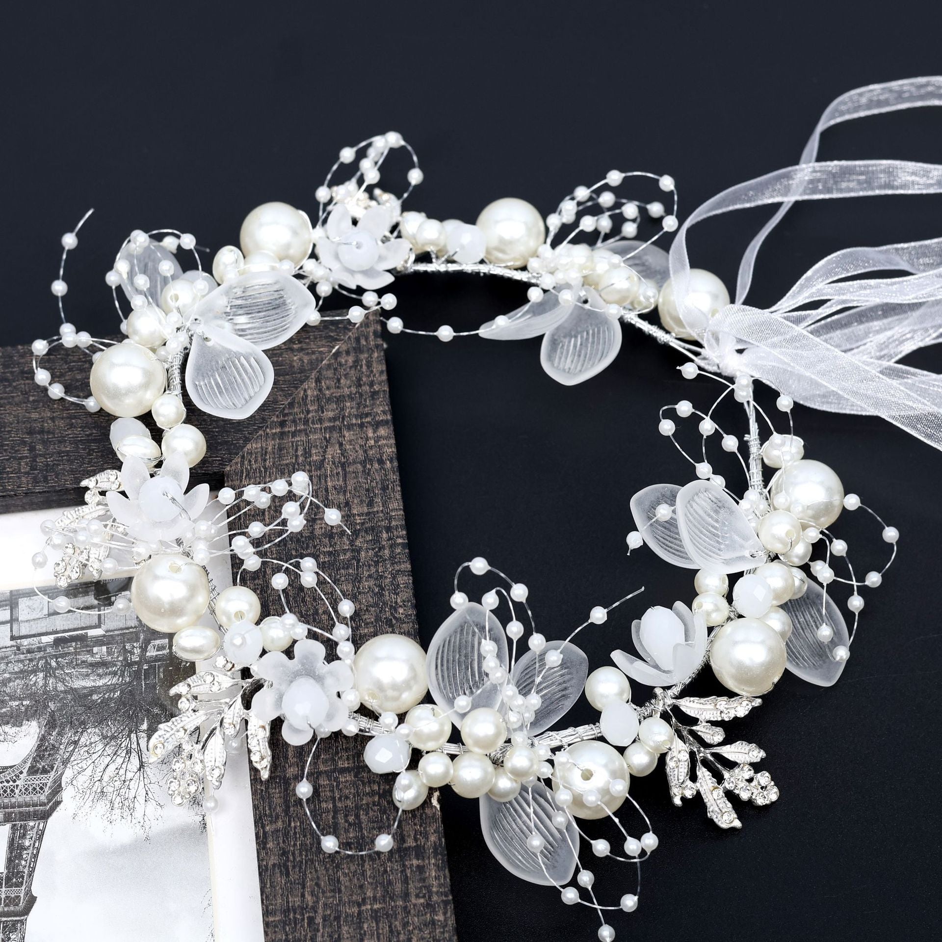 White Pearl Floral Wedding Headband - Elegant Bridal Hair Accessory