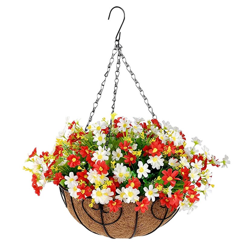 Artificial Daisy Hanging Flowers in Basket, Pre-Potted, Bulk Set for Patio Lawn Garden Decor
