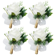 White Rose Boutonniere with White Beads Handmade Artificial Flower Accessory