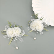 Ivory Blush Artificial Silk Wrist Corsage and Boutonniere Set for Wedding - Bulk Quantity