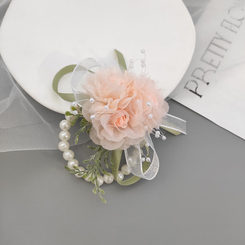 Ivory Blush Artificial Silk Wrist Corsage and Boutonniere Set for Wedding - Bulk Quantity
