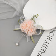 Ivory Blush Artificial Silk Wrist Corsage and Boutonniere Set for Wedding - Bulk Quantity