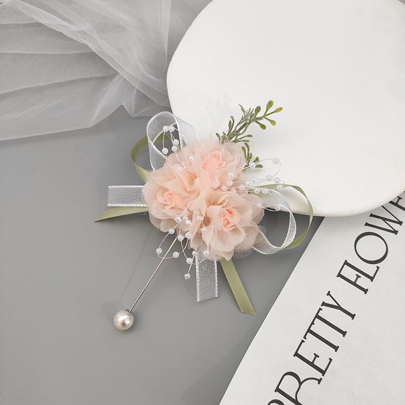 Ivory Blush Artificial Silk Wrist Corsage and Boutonniere Set for Wedding - Bulk Quantity
