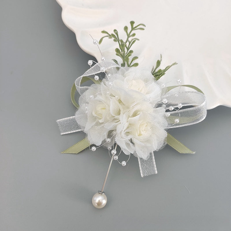 Ivory Blush Artificial Silk Wrist Corsage and Boutonniere Set for Wedding - Bulk Quantity
