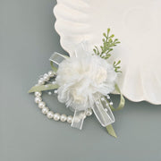 Ivory Blush Artificial Silk Wrist Corsage and Boutonniere Set for Wedding - Bulk Quantity