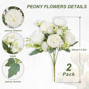 2 Pcs White Artificial Silk Peony Flowers Bouquet for Wedding Table Centerpiece