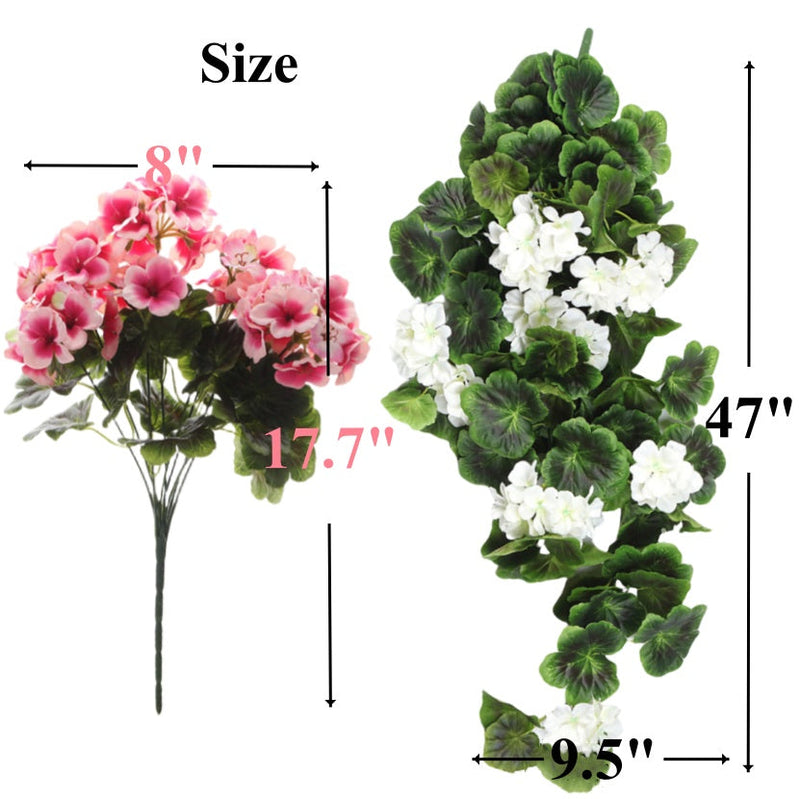 Artificial Geranium Flower Bushes 10 Pcs UV Resistant Hanging Garland Plants