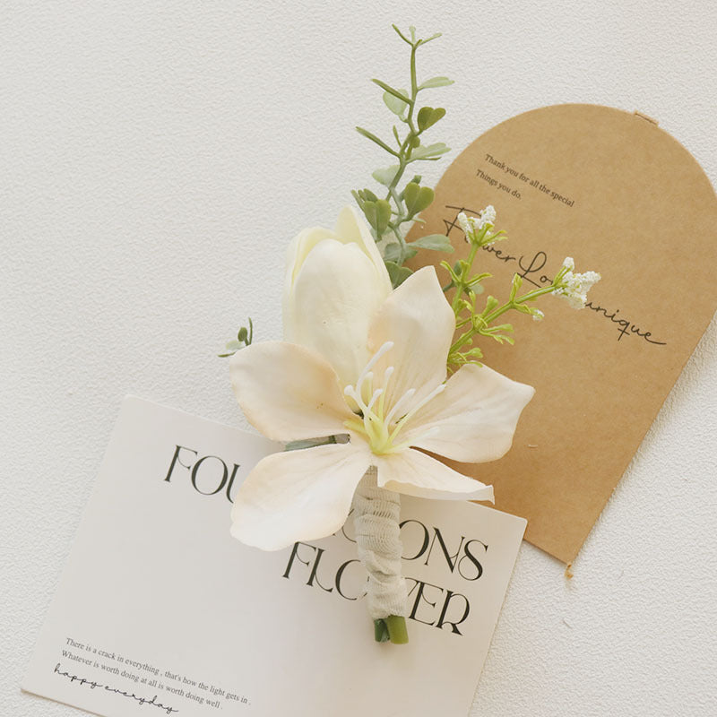 10 Pcs Artificial Calla Lily, Tulip & Orchid Boutonnieres and Corsages, White and Champagne, Silk Flowers