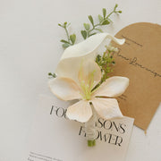 10 Pcs Artificial Calla Lily, Tulip & Orchid Boutonnieres and Corsages, White and Champagne, Silk Flowers