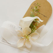 10 Pcs Artificial Calla Lily, Tulip & Orchid Boutonnieres and Corsages, White and Champagne, Silk Flowers