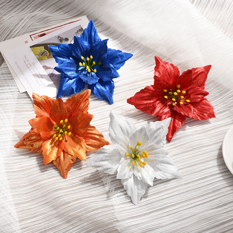 50 Pcs Artificial Poinsettia Christmas Flowers for Tree Ornaments Bulk Pack