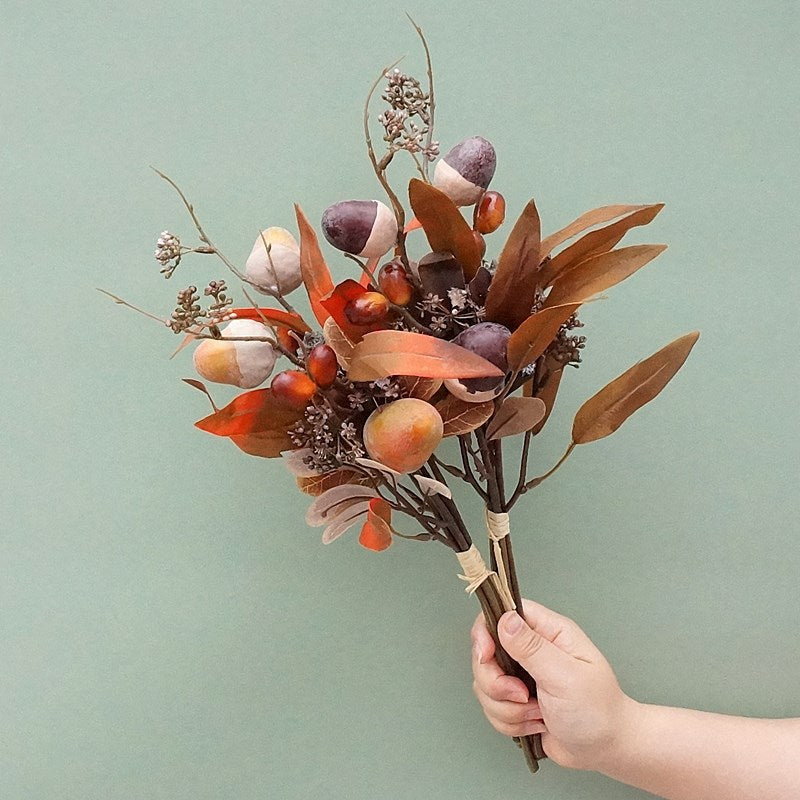 Artificial Acorn Autumn Bouquet Faux Flowers Foliage Bush, Bulk Quantity, Fall Colors