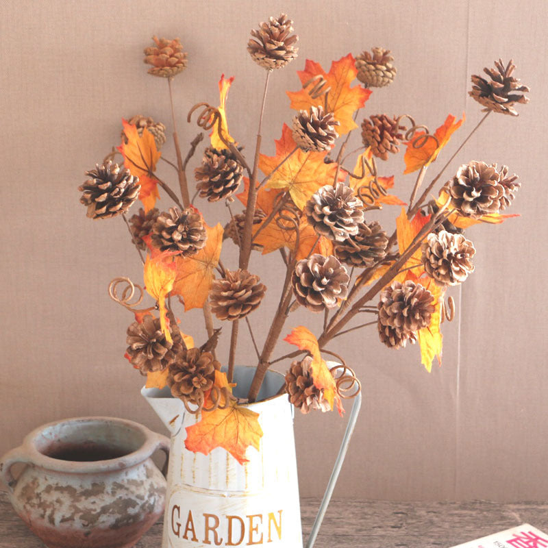 Artificial Autumn Maple Leaf Pine Cone Twig Fall Decoration 23 Inch 10 Pcs