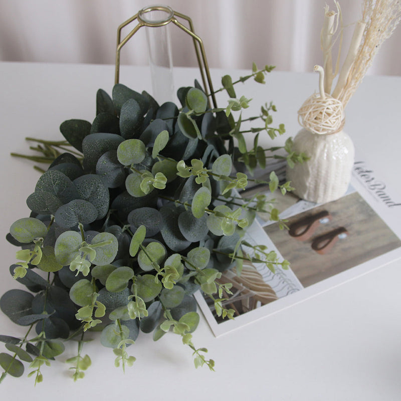 Artificial Eucalyptus Bush 13 Inch 4 Twigs Silk Leaves Green Foliage for Bulk Arrangements