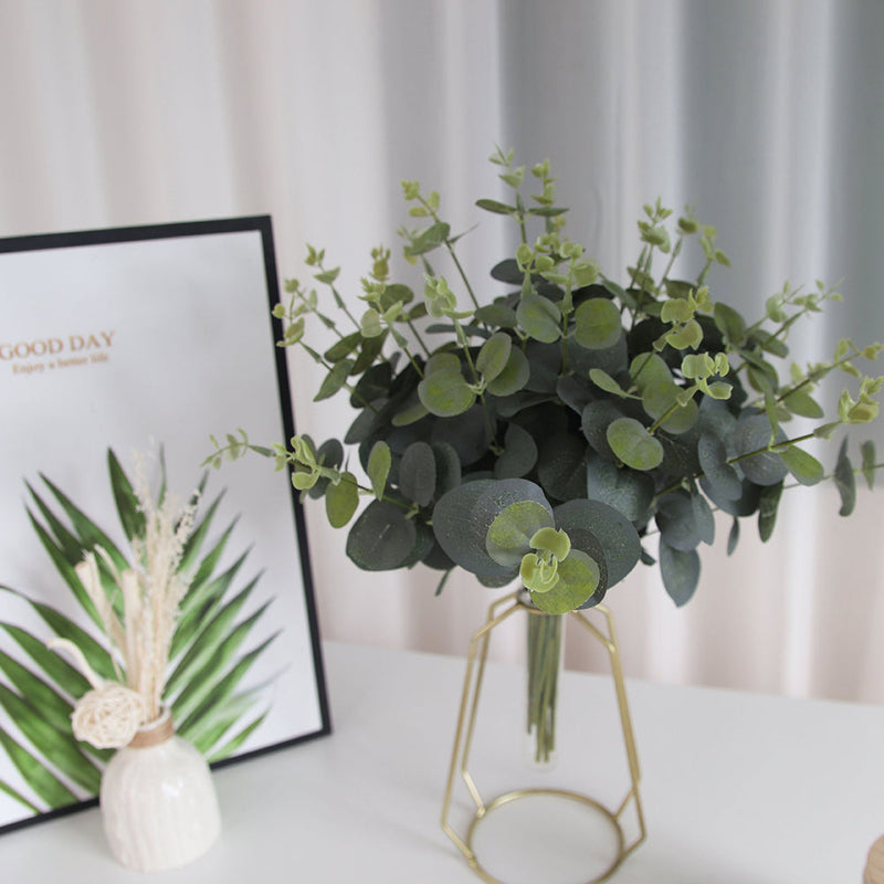 Artificial Eucalyptus Bush 13 Inch 4 Twigs Silk Leaves Green Foliage for Bulk Arrangements