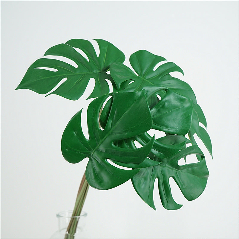6 Pcs Artificial Tropical Monstera Stems, Green Silk Leaves, 18 Inch