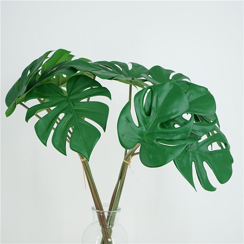 6 Pcs Artificial Tropical Monstera Stems, Green Silk Leaves, 18 Inch