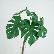 6 Pcs Artificial Tropical Monstera Stems, Green Silk Leaves, 18 Inch
