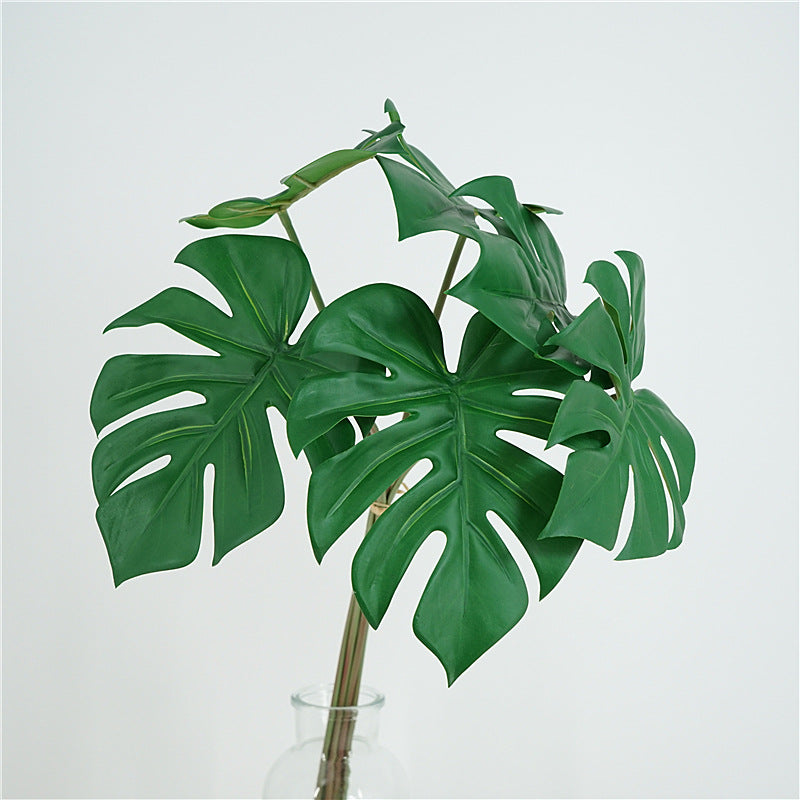 6 Pcs Artificial Tropical Monstera Stems, Green Silk Leaves, 18 Inch