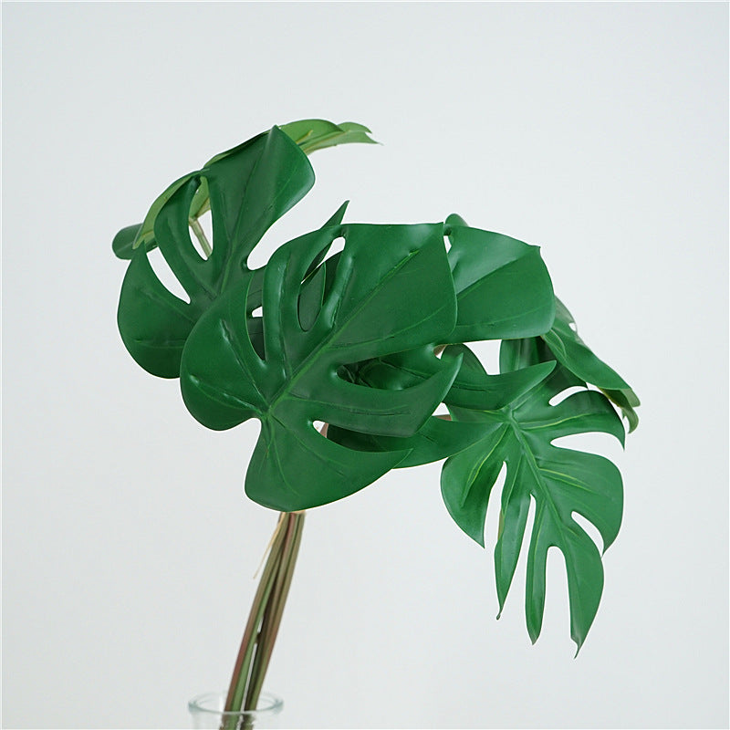 6 Pcs Artificial Tropical Monstera Stems, Green Silk Leaves, 18 Inch