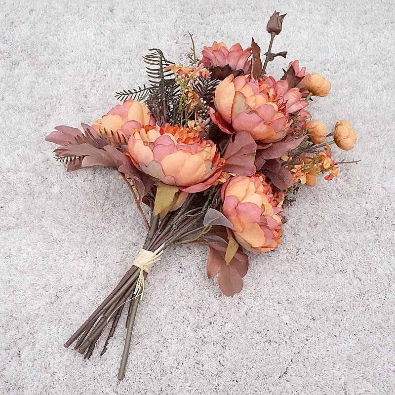 18 Inch Fall Floral Bouquet 18 Stems Mixed Peony Sunflower Silk Flowers Arrangement
