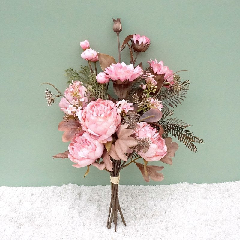 18 Inch Fall Floral Bouquet 18 Stems Mixed Peony Sunflower Silk Flowers Arrangement
