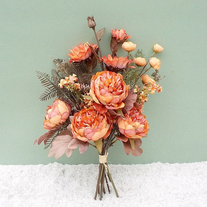 18 Inch Fall Floral Bouquet 18 Stems Mixed Peony Sunflower Silk Flowers Arrangement