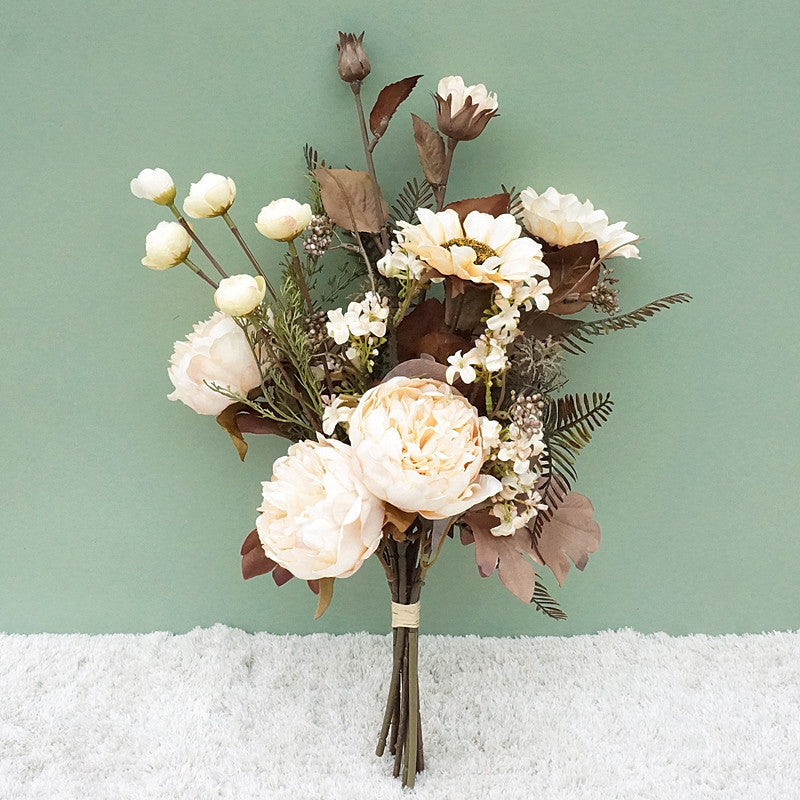 18 Inch Fall Floral Bouquet 18 Stems Mixed Peony Sunflower Silk Flowers Arrangement