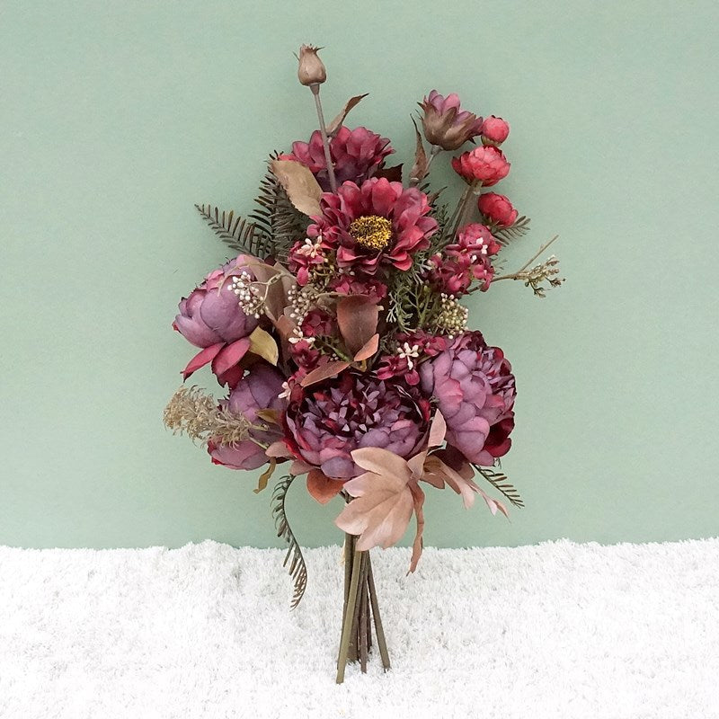 18 Inch Fall Floral Bouquet 18 Stems Mixed Peony Sunflower Silk Flowers Arrangement