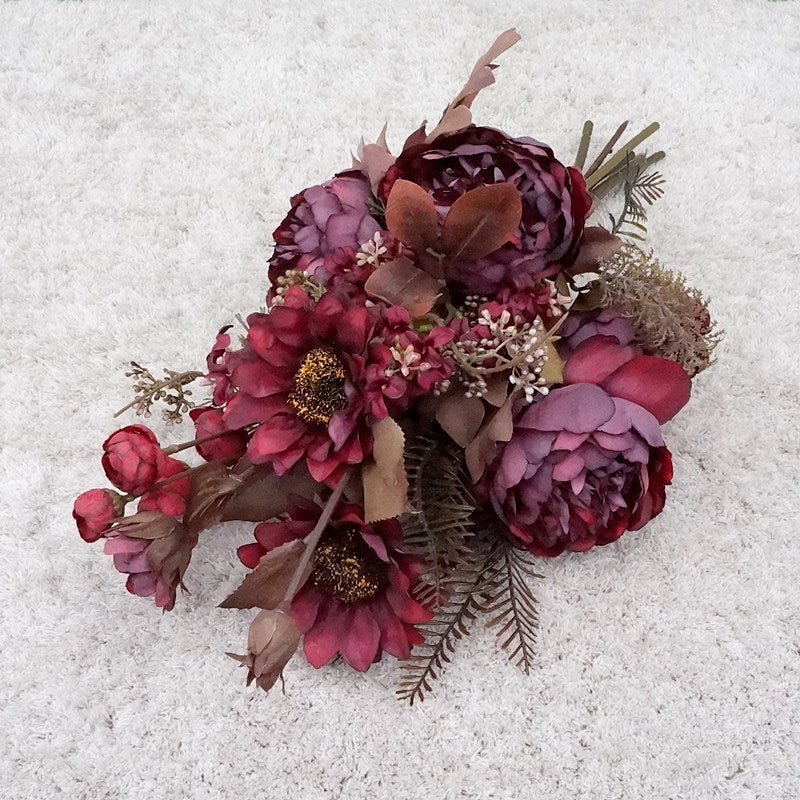 18 Inch Fall Floral Bouquet 18 Stems Mixed Peony Sunflower Silk Flowers Arrangement