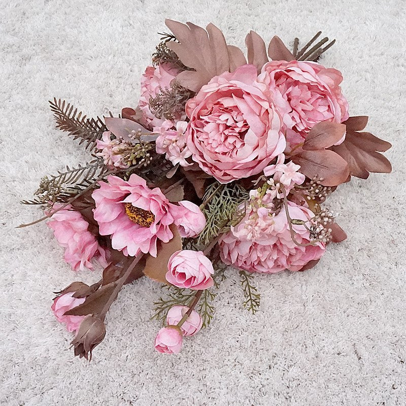 18 Inch Fall Floral Bouquet 18 Stems Mixed Peony Sunflower Silk Flowers Arrangement