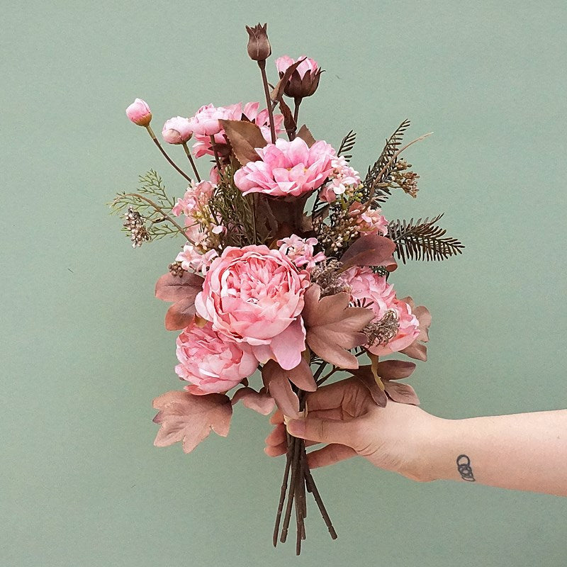 18 Inch Fall Floral Bouquet 18 Stems Mixed Peony Sunflower Silk Flowers Arrangement