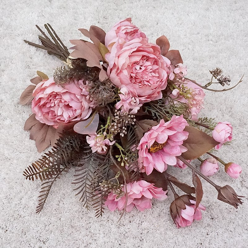 18 Inch Fall Floral Bouquet 18 Stems Mixed Peony Sunflower Silk Flowers Arrangement