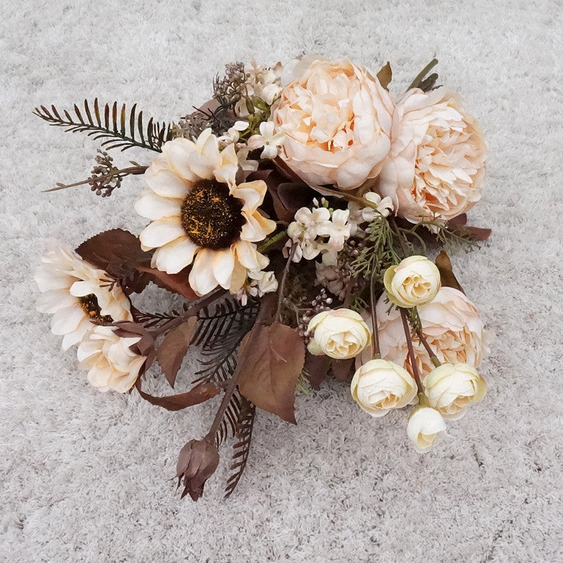 18 Inch Fall Floral Bouquet 18 Stems Mixed Peony Sunflower Silk Flowers Arrangement