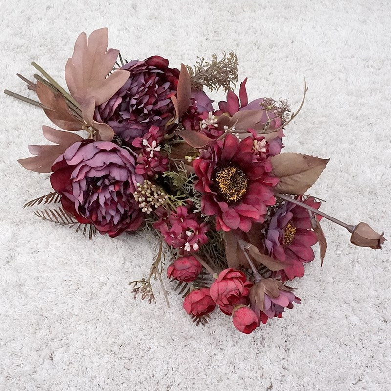 18 Inch Fall Floral Bouquet 18 Stems Mixed Peony Sunflower Silk Flowers Arrangement