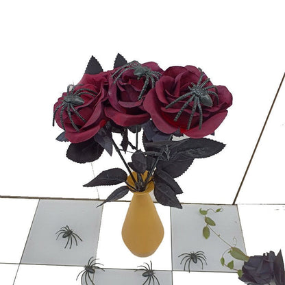 16 Inch Artificial Skeleton Spider Rose Stems, 10 Pcs Halloween Floral Stems