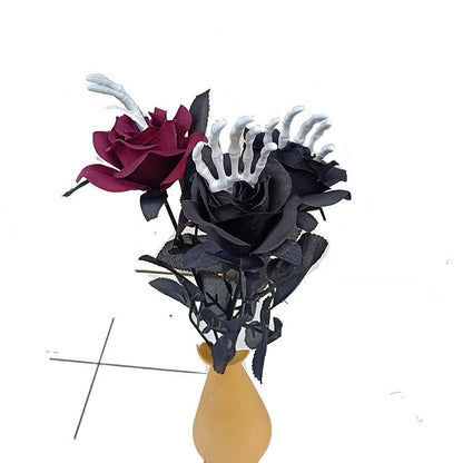 16 Inch Artificial Skeleton Spider Rose Stems, 10 Pcs Halloween Floral Stems