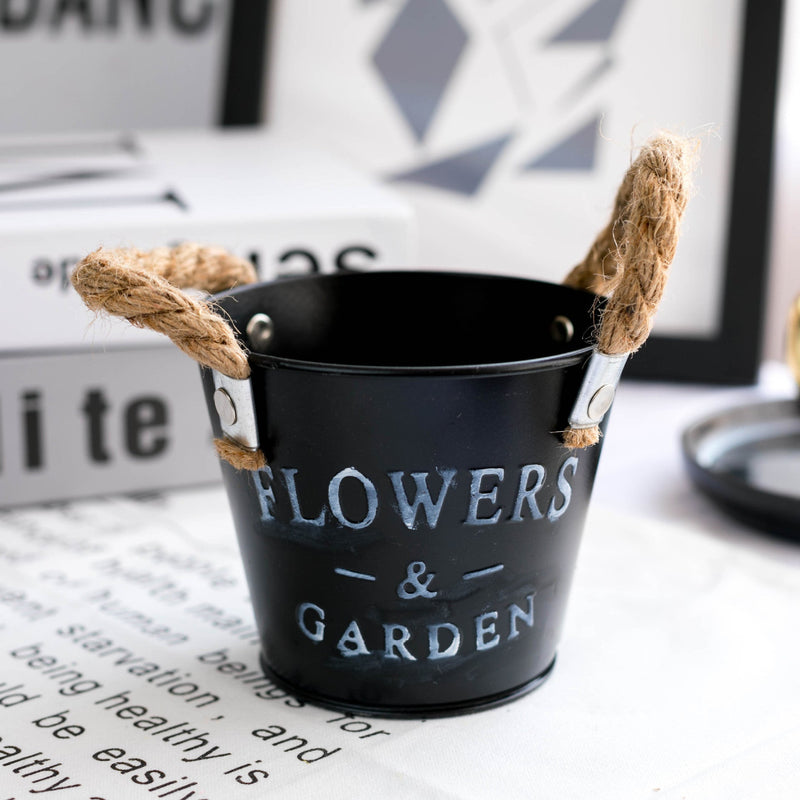 Metal Flower Bucket Pot 1 Pc Retro Country Style Decorative Letter Design