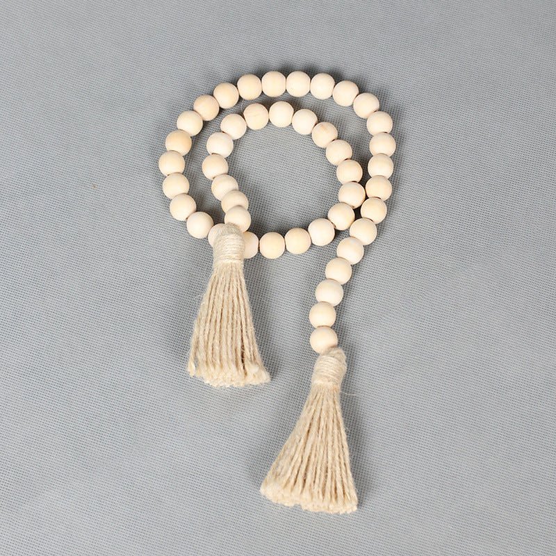 36 Inch Wood Bead String with Tassels Bulk Wholesale Natural Wood Material