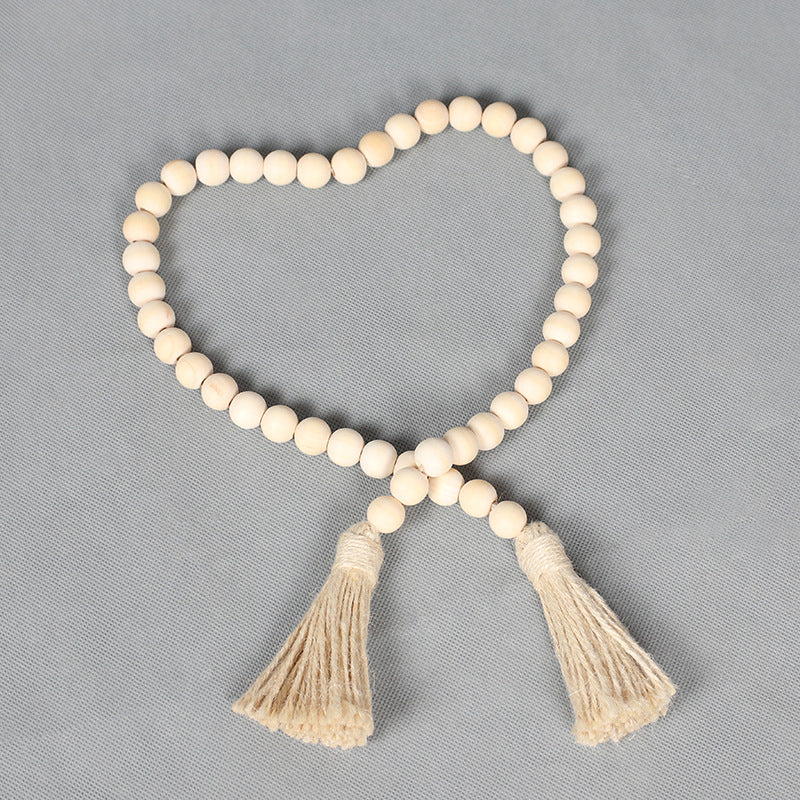 36 Inch Wood Bead String with Tassels Bulk Wholesale Natural Wood Material