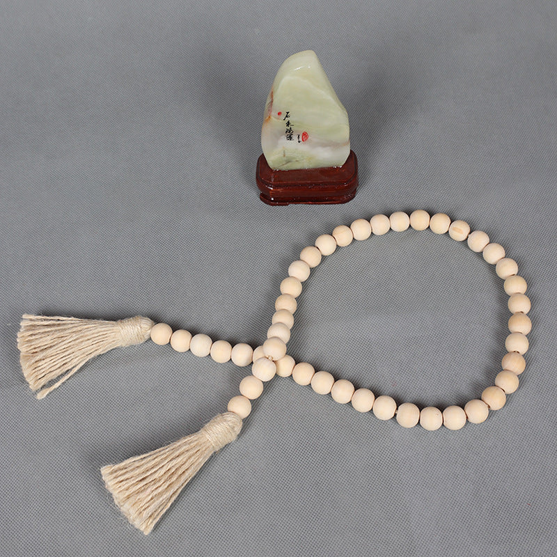 36 Inch Wood Bead String with Tassels Bulk Wholesale Natural Wood Material