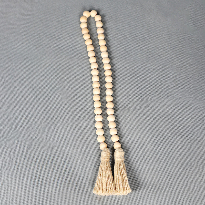 36 Inch Wood Bead String with Tassels Bulk Wholesale Natural Wood Material