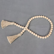 36 Inch Wood Bead String with Tassels Bulk Wholesale Natural Wood Material