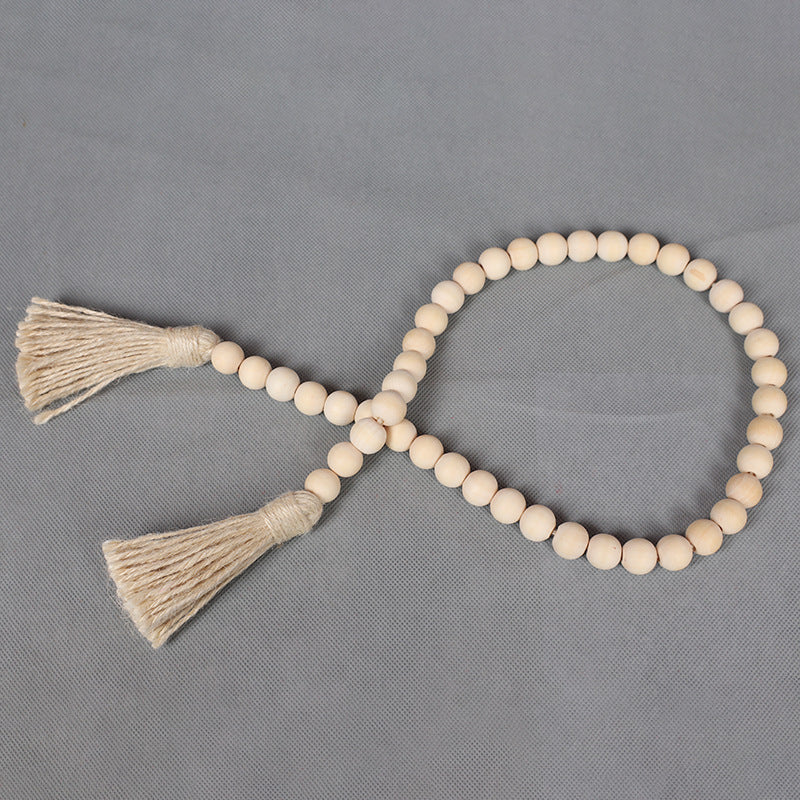 36 Inch Wood Bead String with Tassels Bulk Wholesale Natural Wood Material