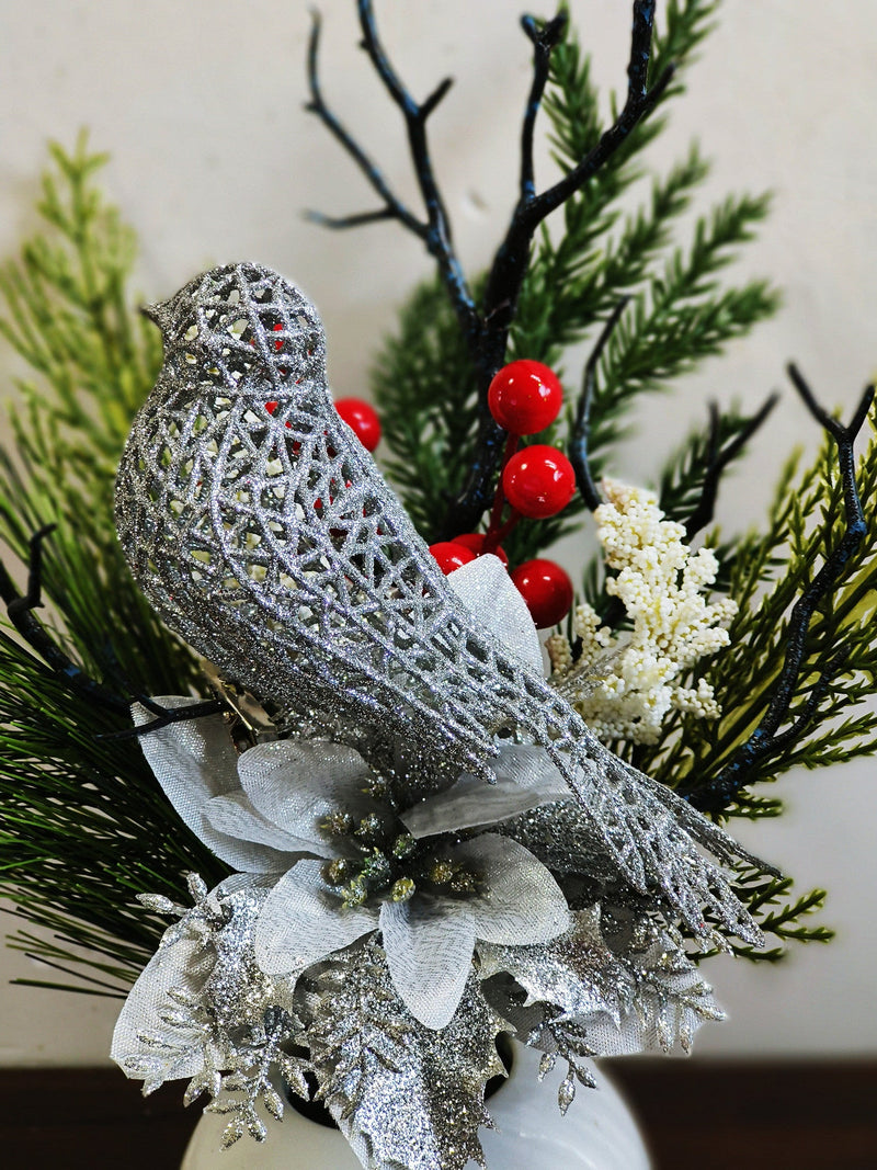 Artificial Pine Twig Winter Floral Arrangement Holiday Accent Decor