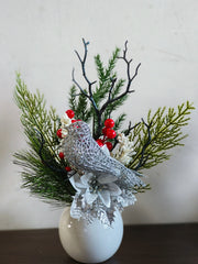 Artificial Pine Twig Winter Floral Arrangement Holiday Accent Decor