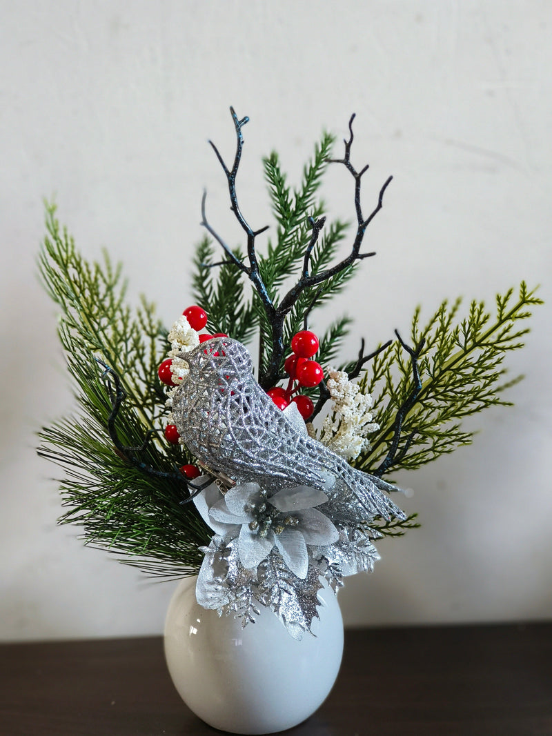 Artificial Pine Twig Winter Floral Arrangement Holiday Accent Decor