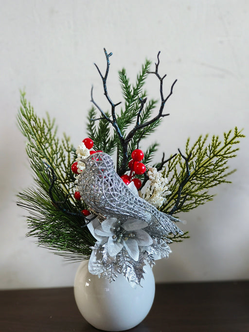 Artificial Pine Twig Winter Floral Arrangement Holiday Accent Decor