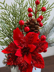 Christmas Red Poinsettia Floral Arrangement with Glitter Accent, Artificial Holiday Decor